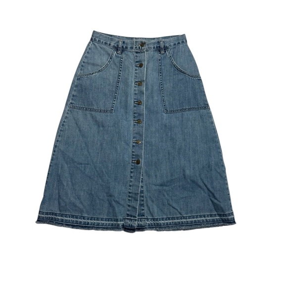 Free People Denim Womens Blue Midi Making Me Crazy Button Fridge Retro Skirt 4 - Picture 9 of 9